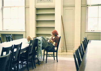 photograph: Studying in vacant reading room , 1980