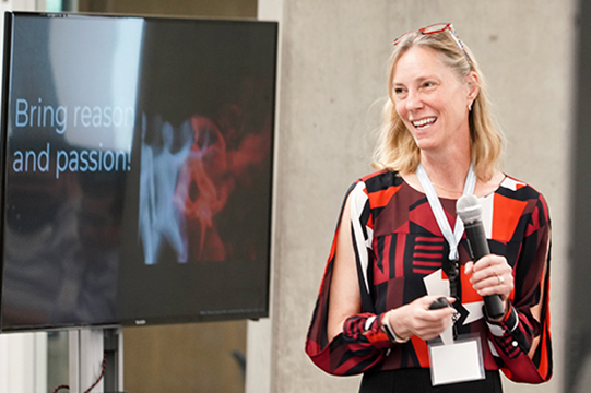 Jenn Stringer, Chief Academic Technology Officer at UC Berkeley, gives the Keynote address at the STELLA Unconference