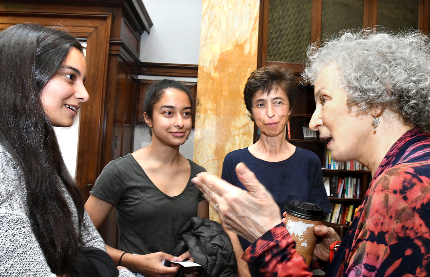 Author speaks with guests