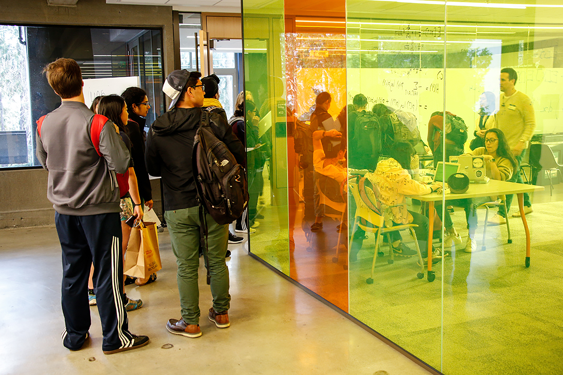 Students wait to be let into event